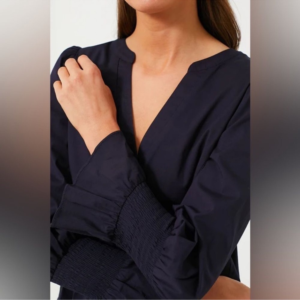 TUCKERNUCK POMANDER PLACE Navy Blue Poplin Tiered Dress Women’s XL - Picture 2 of 15